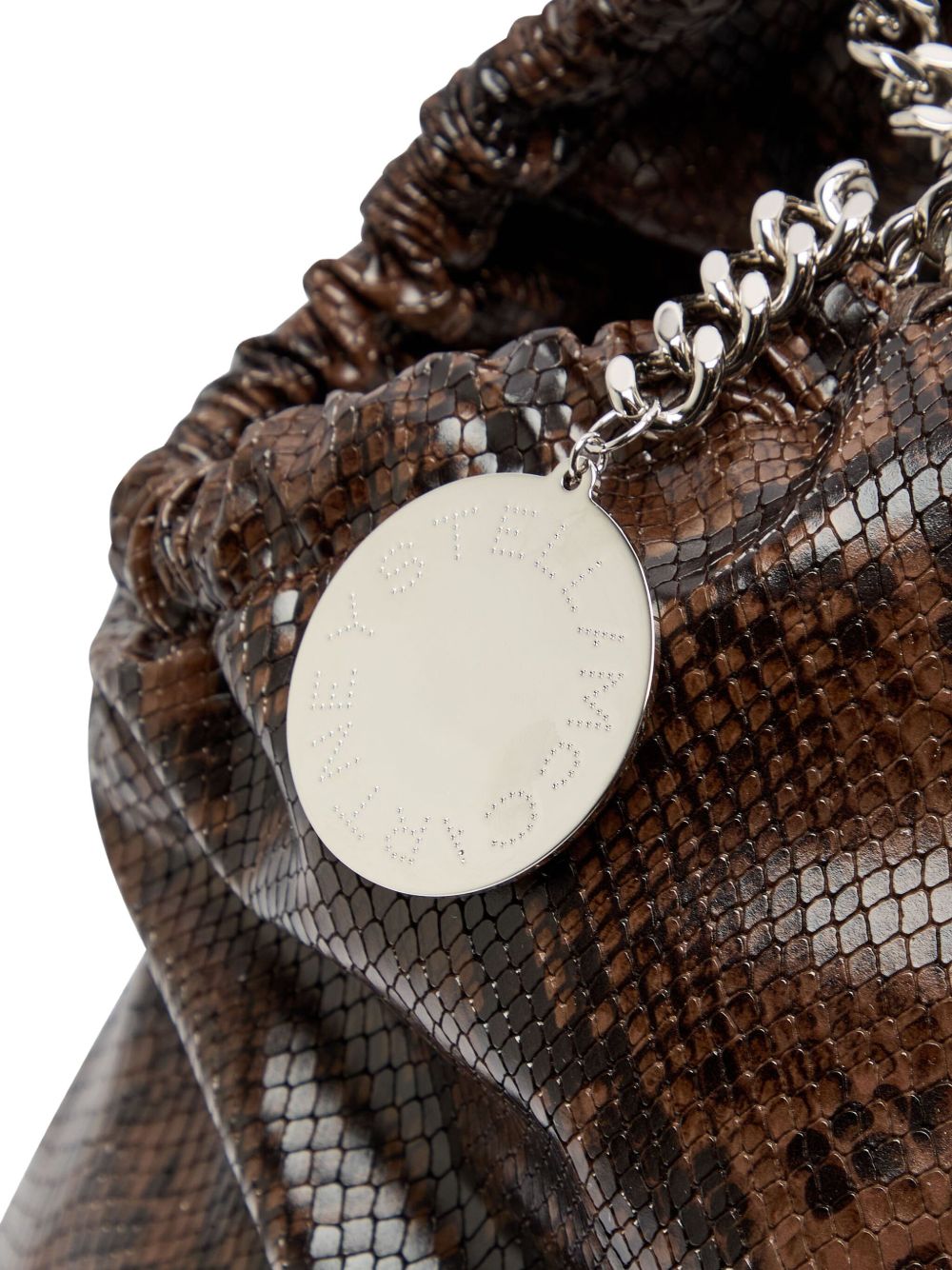 STELLA MCCARTNEY Borsa nera lucida Falabella con stampa pitonata