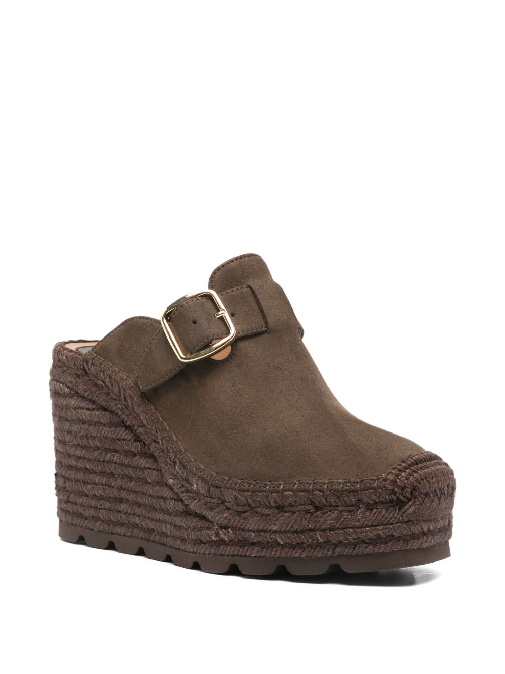 STELLA MCCARTNEY Mules marroni con fibbia e zeppa