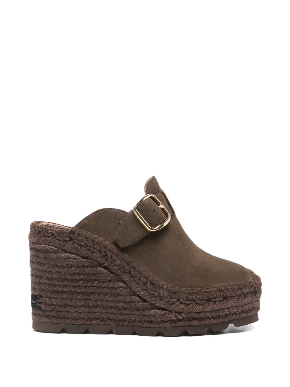 STELLA MCCARTNEY Mules marroni con fibbia e zeppa