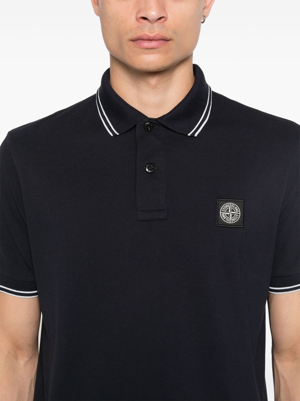 STONE ISLAND Polo in cotone blu con logo