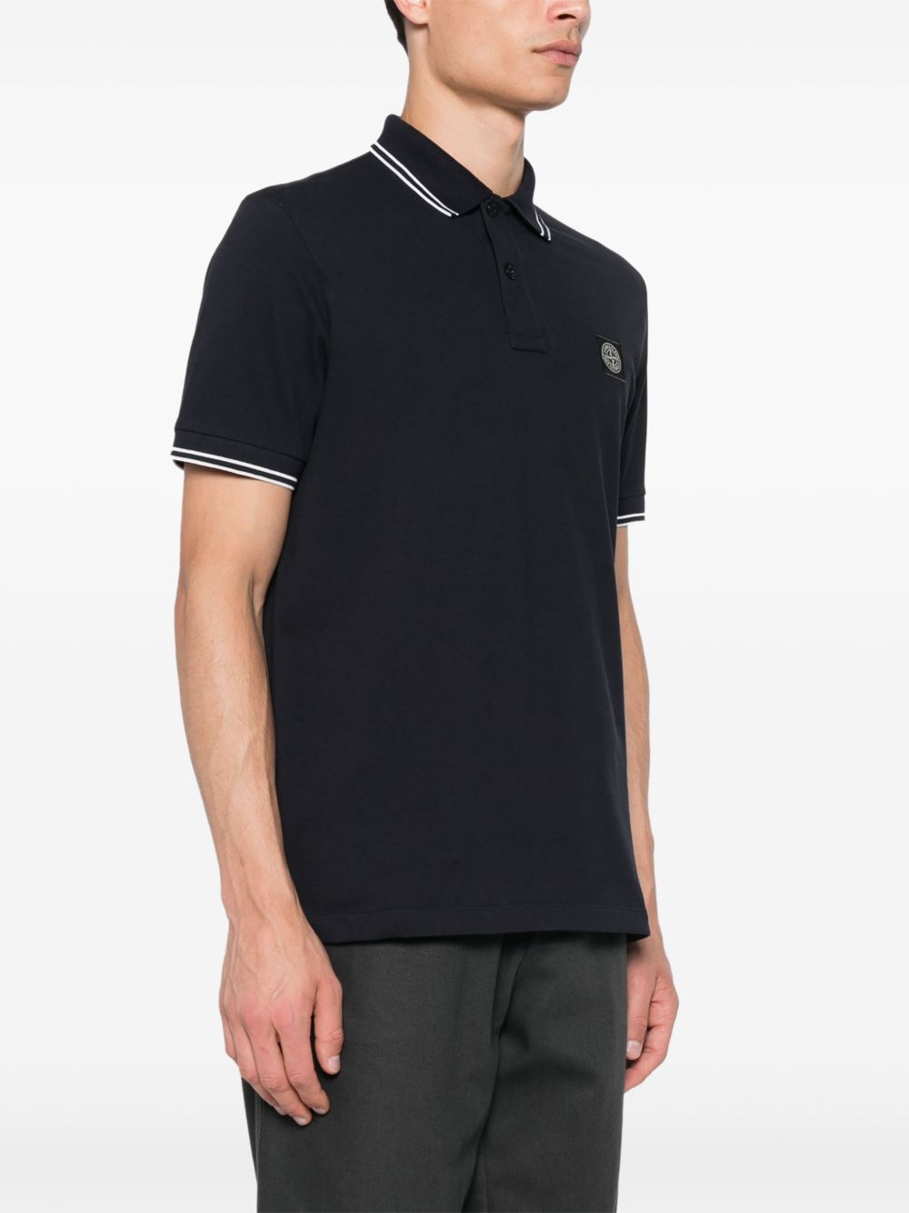 STONE ISLAND Polo in cotone blu con logo