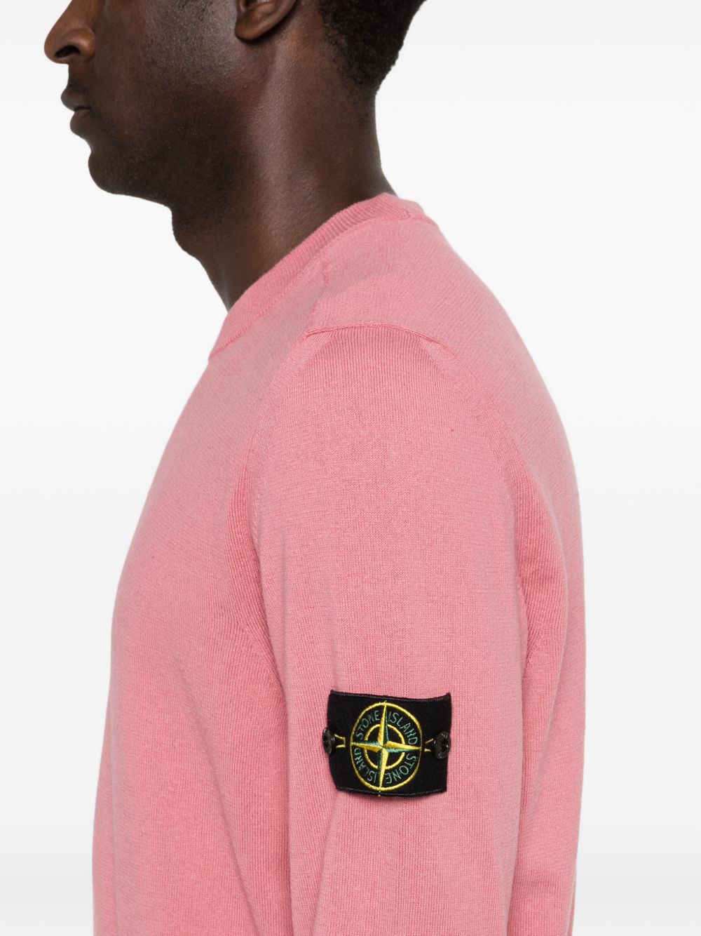 STONE ISLAND Maglione girocollo rosa con applicazione Compass removibile
