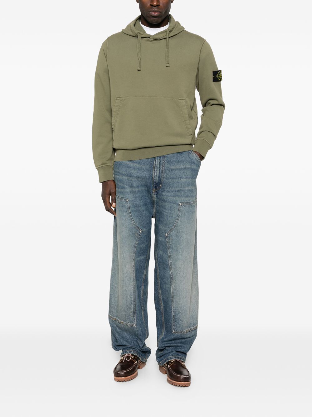 STONE ISLAND Felpa in cotone verde con cappuccio