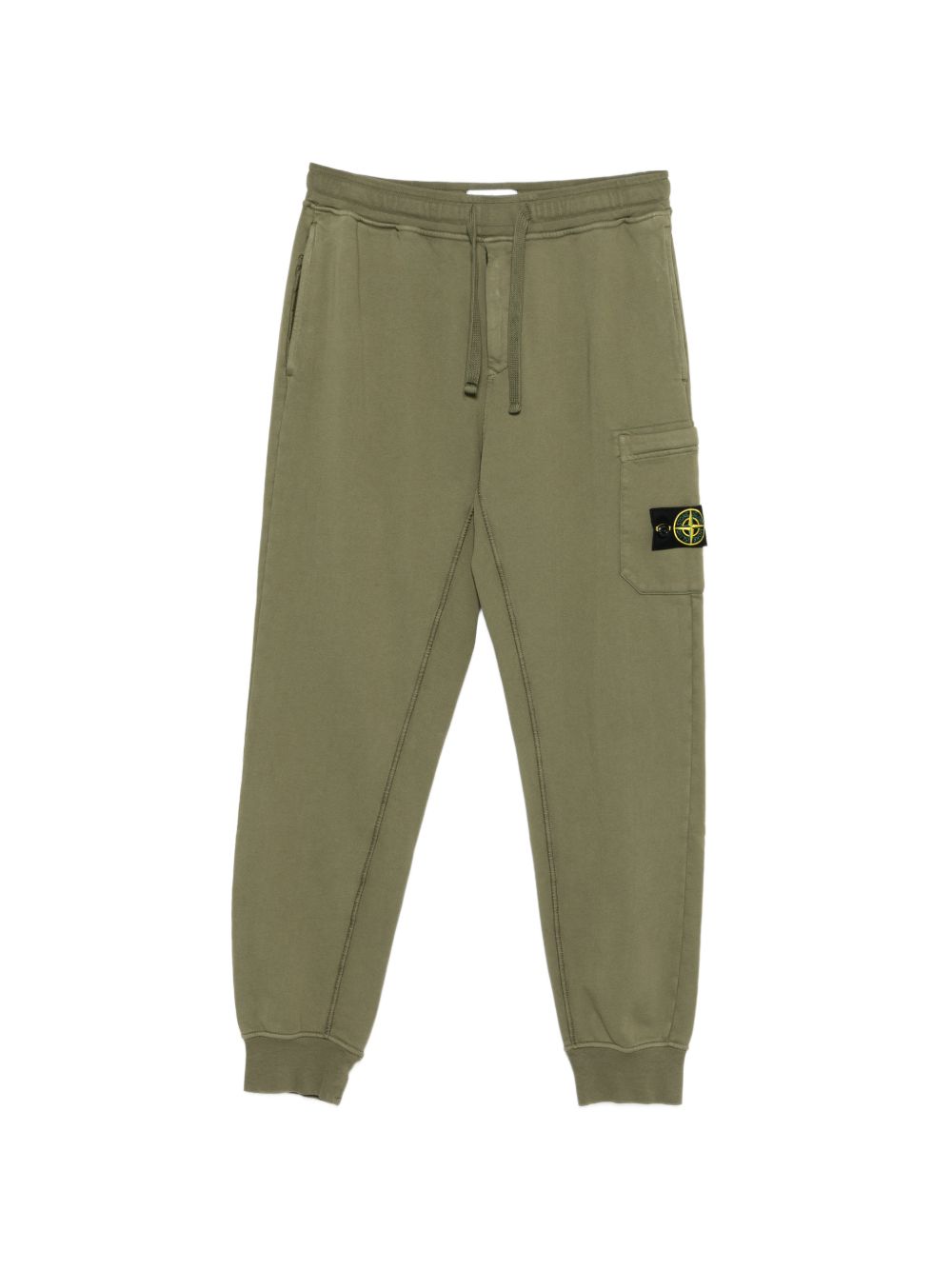 STONE ISLAND Pantaloni in cotone verde con patch logo e tasca