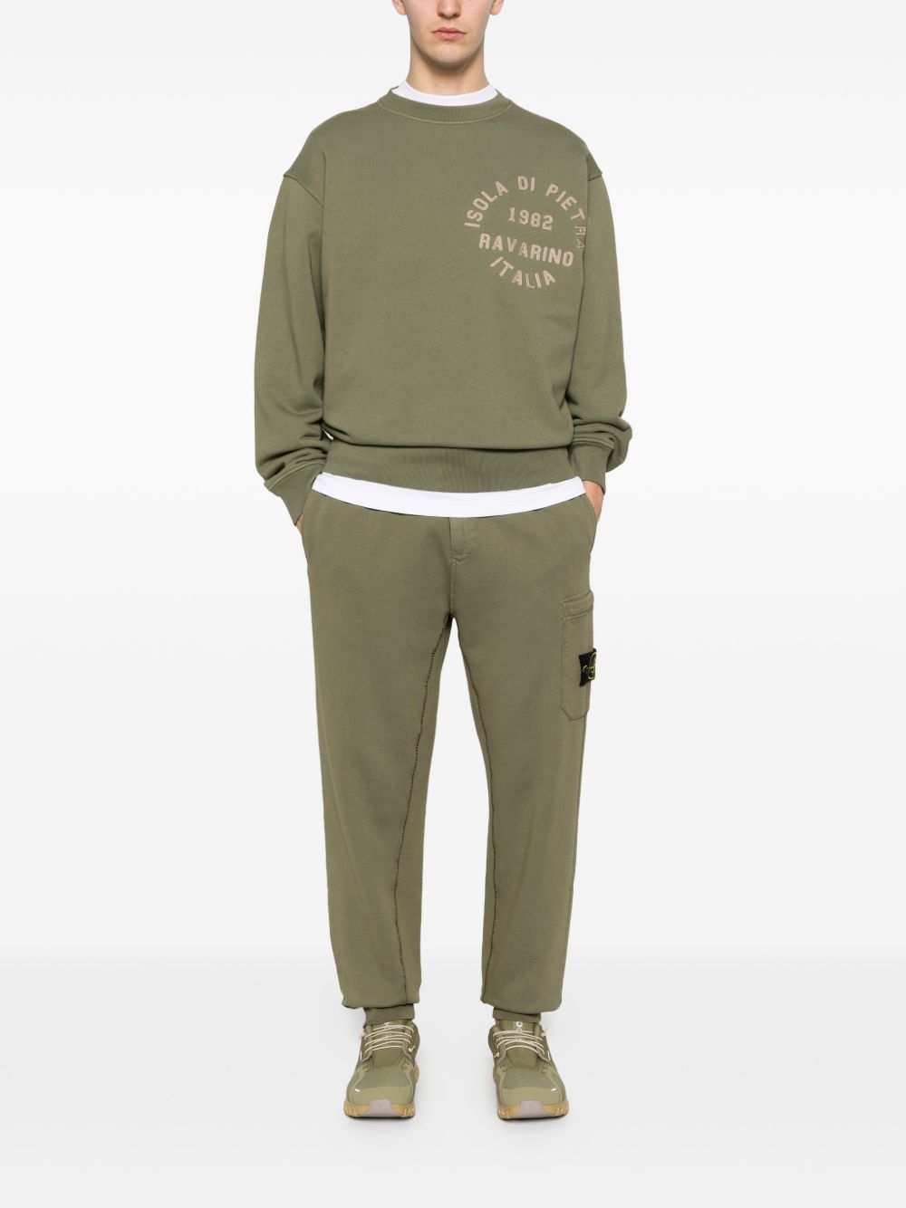 STONE ISLAND Pantaloni in cotone verde con patch logo e tasca