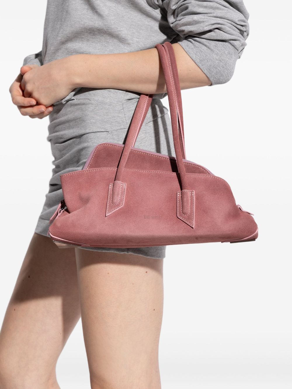 THE ATTICO Borsa a spalla piccola 'La Passeggiata' in camoscio rosa