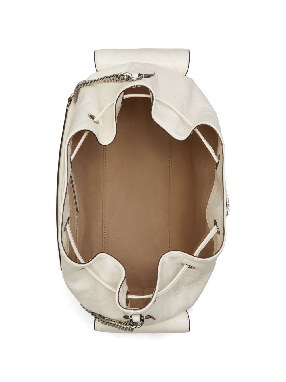 TORY BURCH Borsa a secchiello beige con chiusura a coulisse