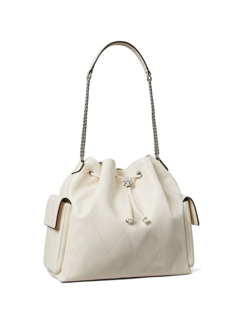 TORY BURCH Borsa a secchiello beige con chiusura a coulisse