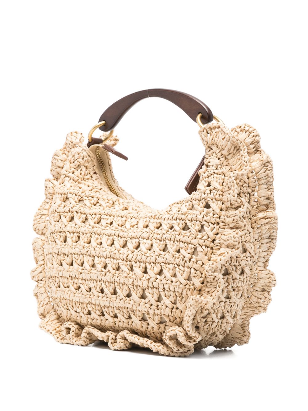 TWINSET Borsa a mano in filato di carta beige con ruches e dettaglio ciliegie