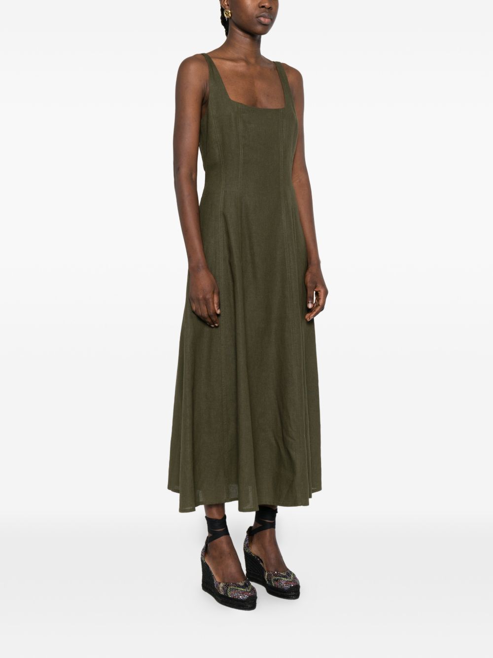 TWINSET Abito midi in lino verde svasato