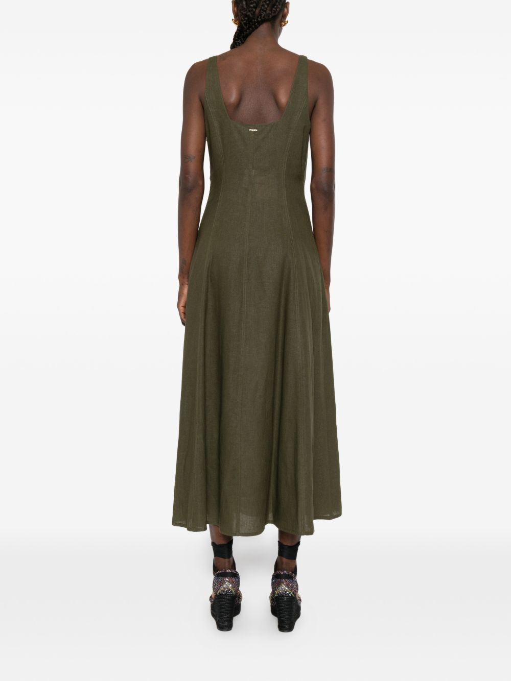 TWINSET Abito midi in lino verde svasato