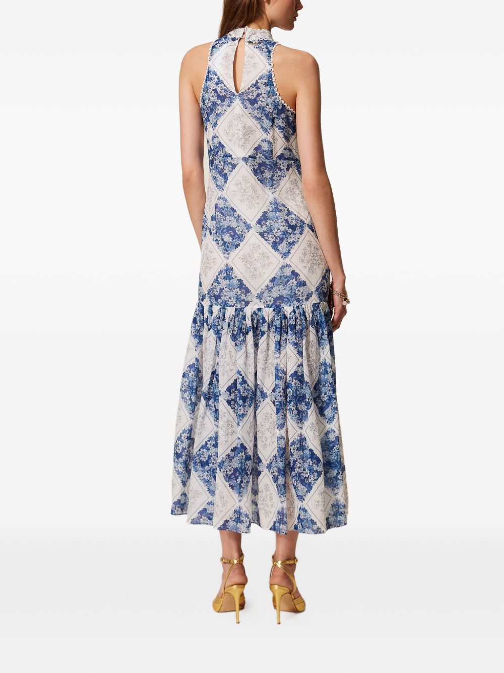TWINSET Abito lungo con stampa floreale blu e bianco