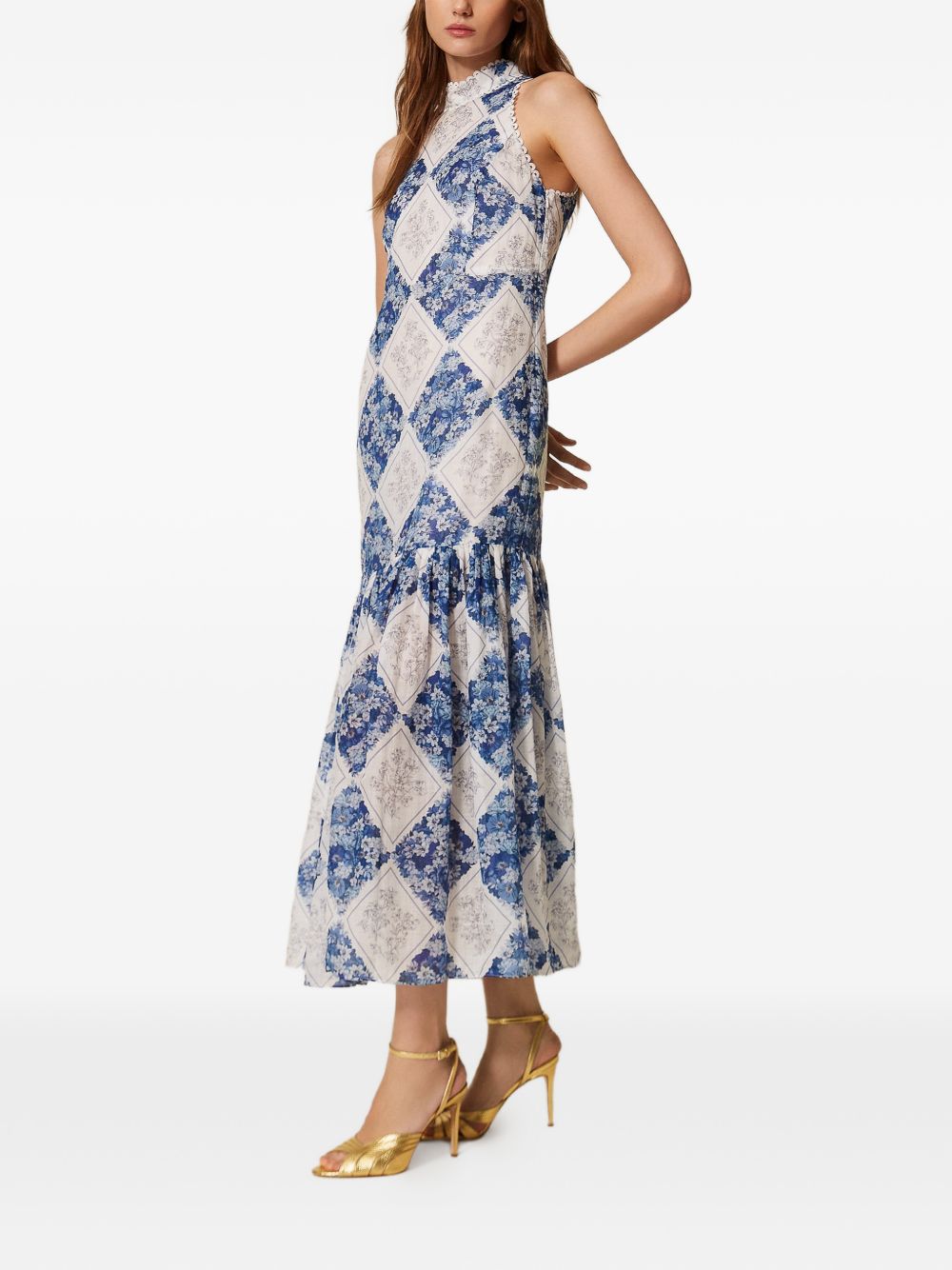 TWINSET Abito lungo con stampa floreale blu e bianco