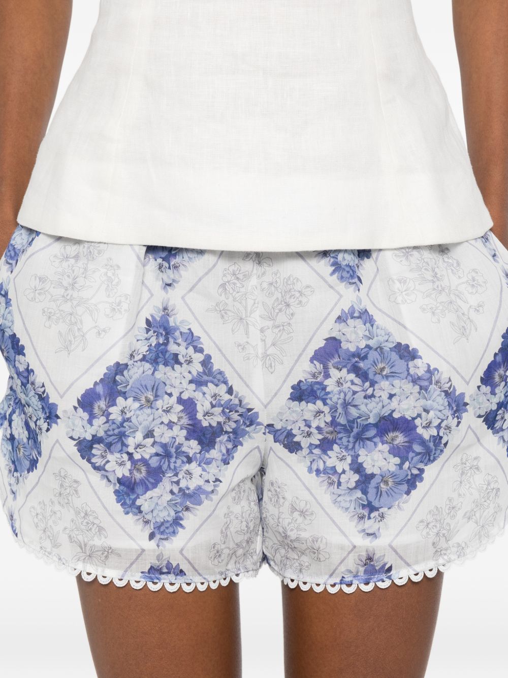 TWINSET Shorts con stampa floreale e ricamo