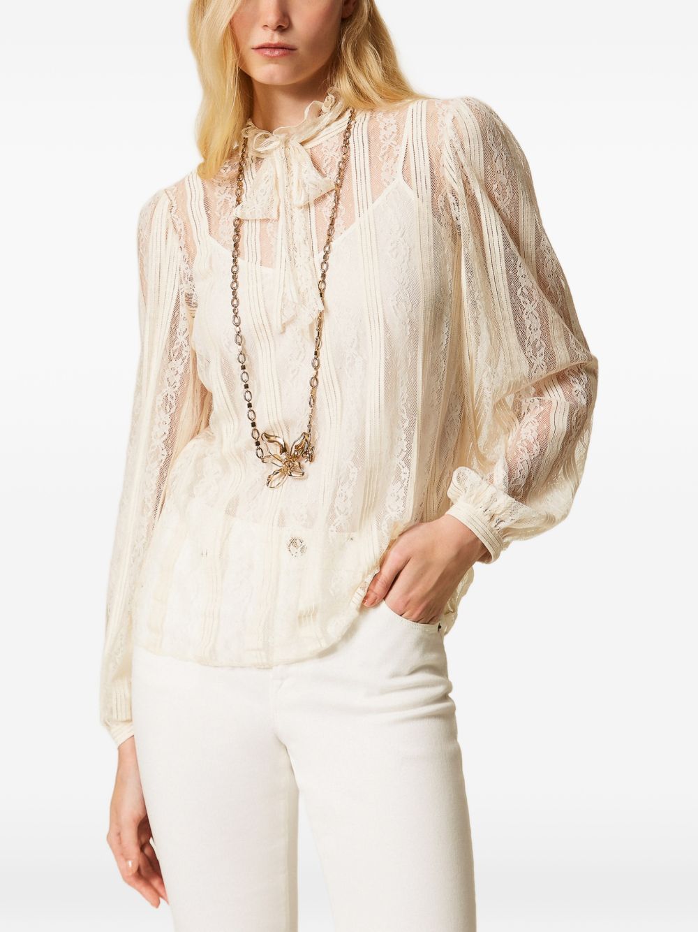 TWINSET Blusa in pizzo avorio