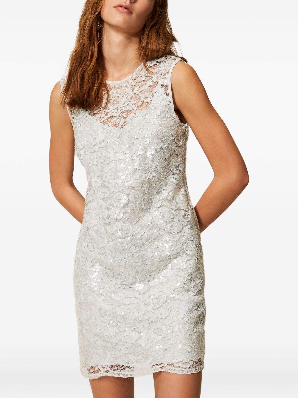 TWINSET Mini abito in pizzo ricamato con paillettes