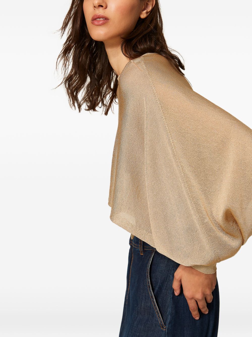 TWINSET Maglia cropped dorata con finitura lurex