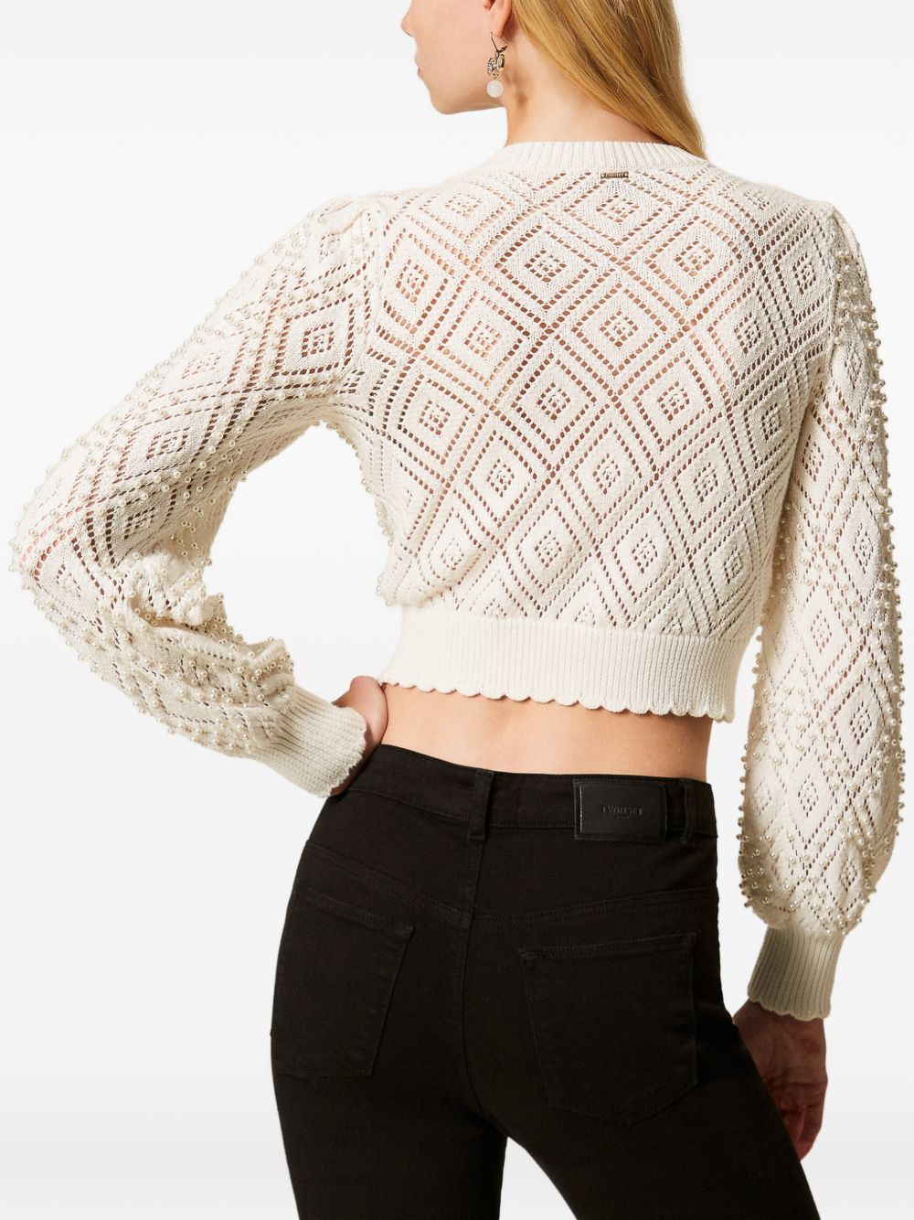 TWINSET Cardigan avorio in cotone lavorato