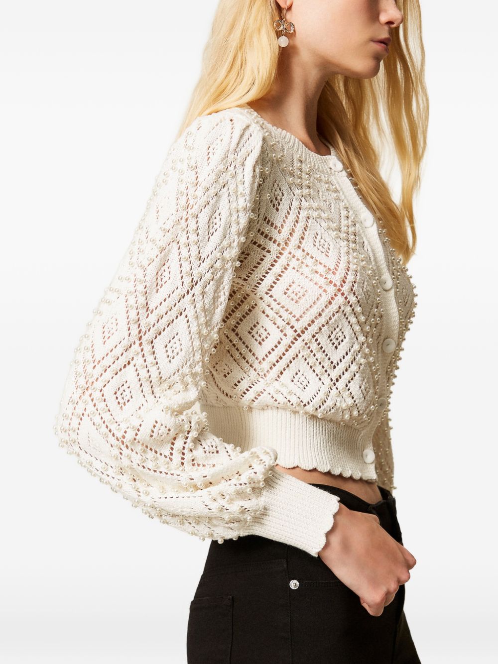 TWINSET Cardigan avorio in cotone lavorato
