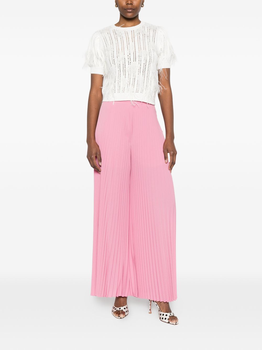 TWINSET Maglia traforata bianca con dettagli in piume