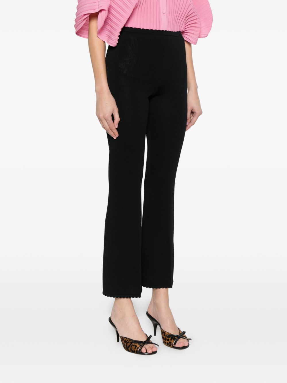 TWINSET Pantaloni neri con orlo smerlato ricamato