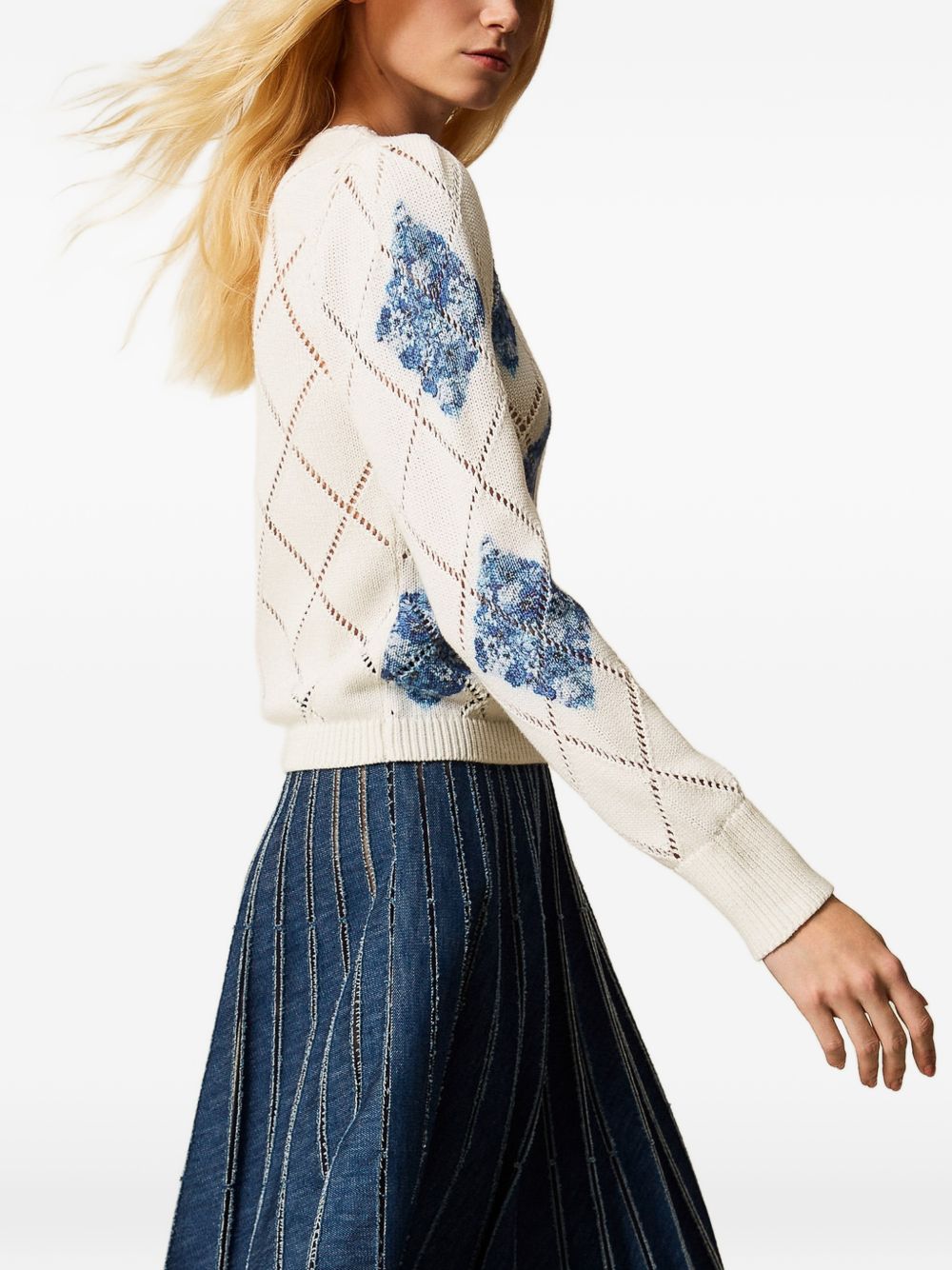 TWINSET Maglia con motivo diamante e stampa floreale