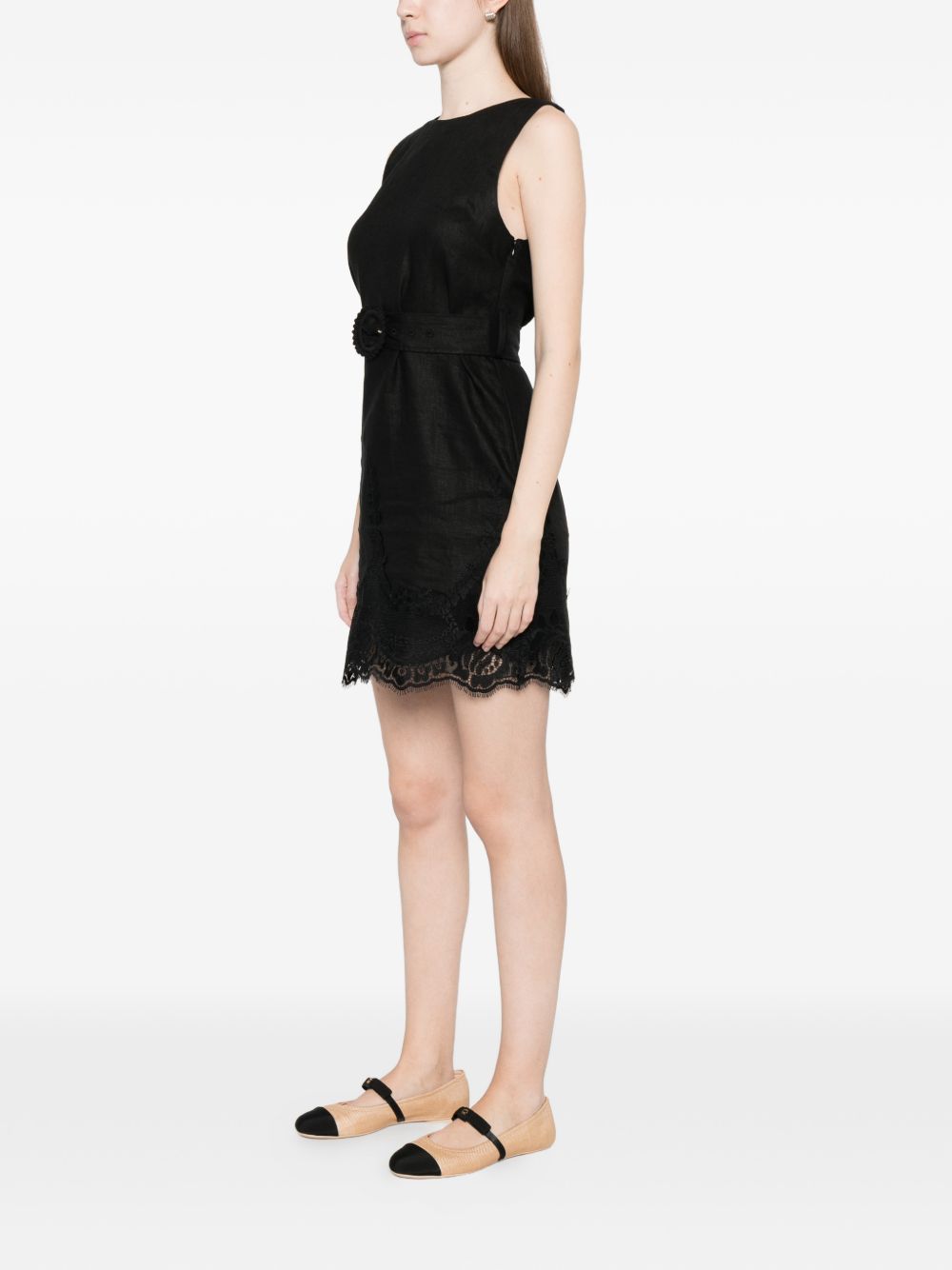 TWINSET Abito corto nero in pizzo con cintura in vita