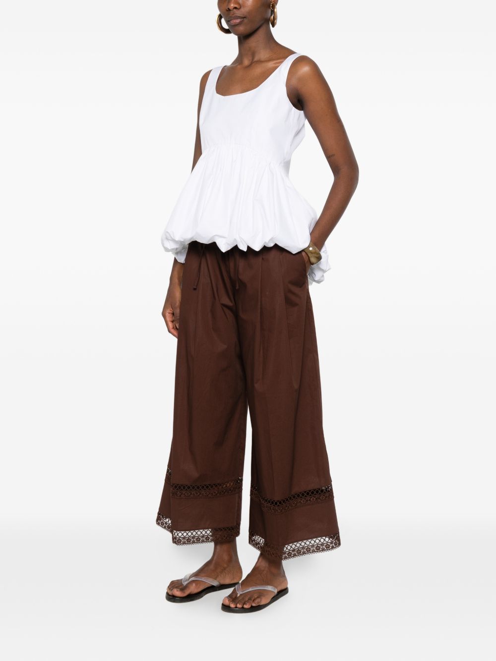 TWINSET Pantaloni in cotone elasticizzato marrone con dettaglio sul fondo