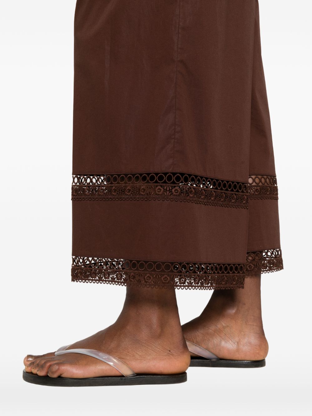 TWINSET Pantaloni in cotone elasticizzato marrone con dettaglio sul fondo