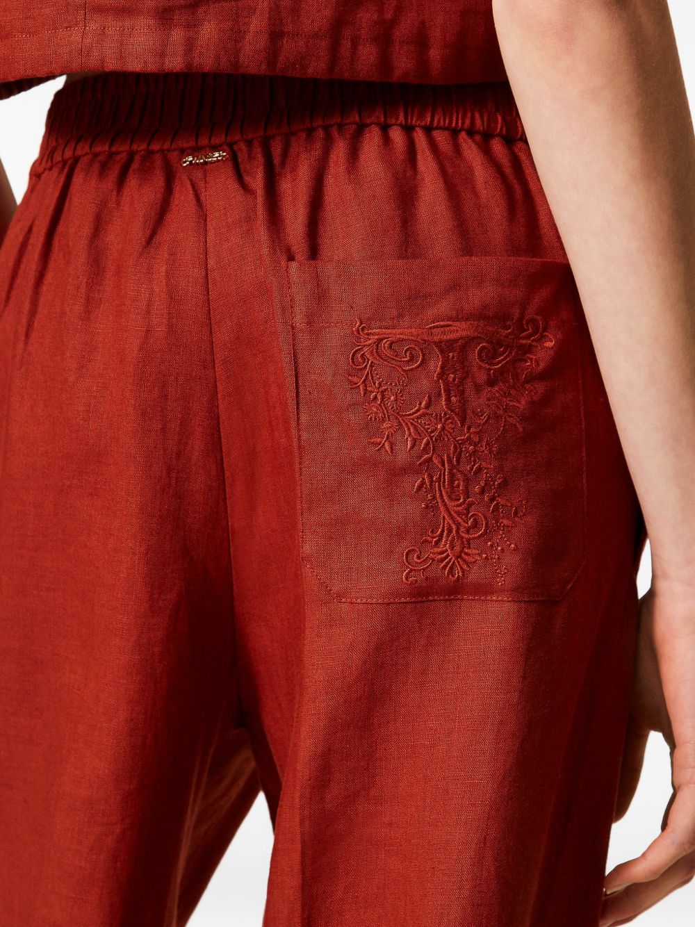 TWINSET Pantaloni lunghi di lino color terracotta con coulisse