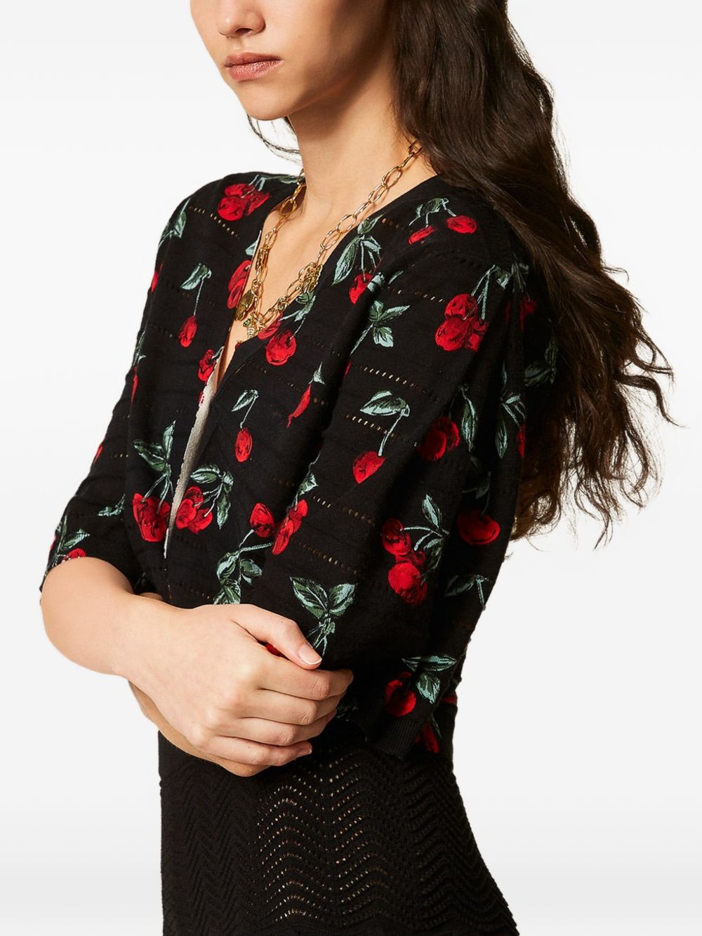 TWINSET Blusa in cotone nero con ciliegie