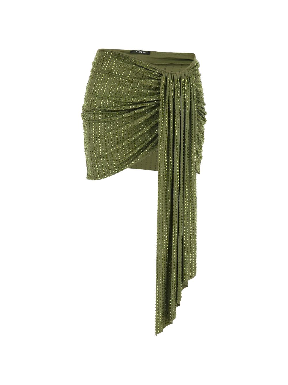VENUJA Mini gonna Malibu verde con strass e drappeggio