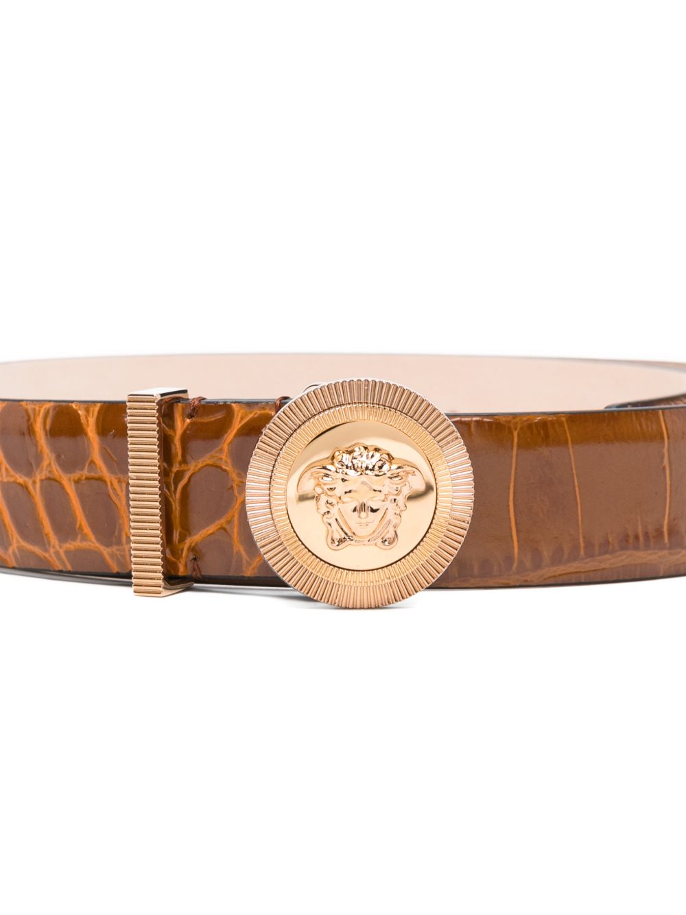 VERSACE Cintura in pelle marrone con fibbia Medusa