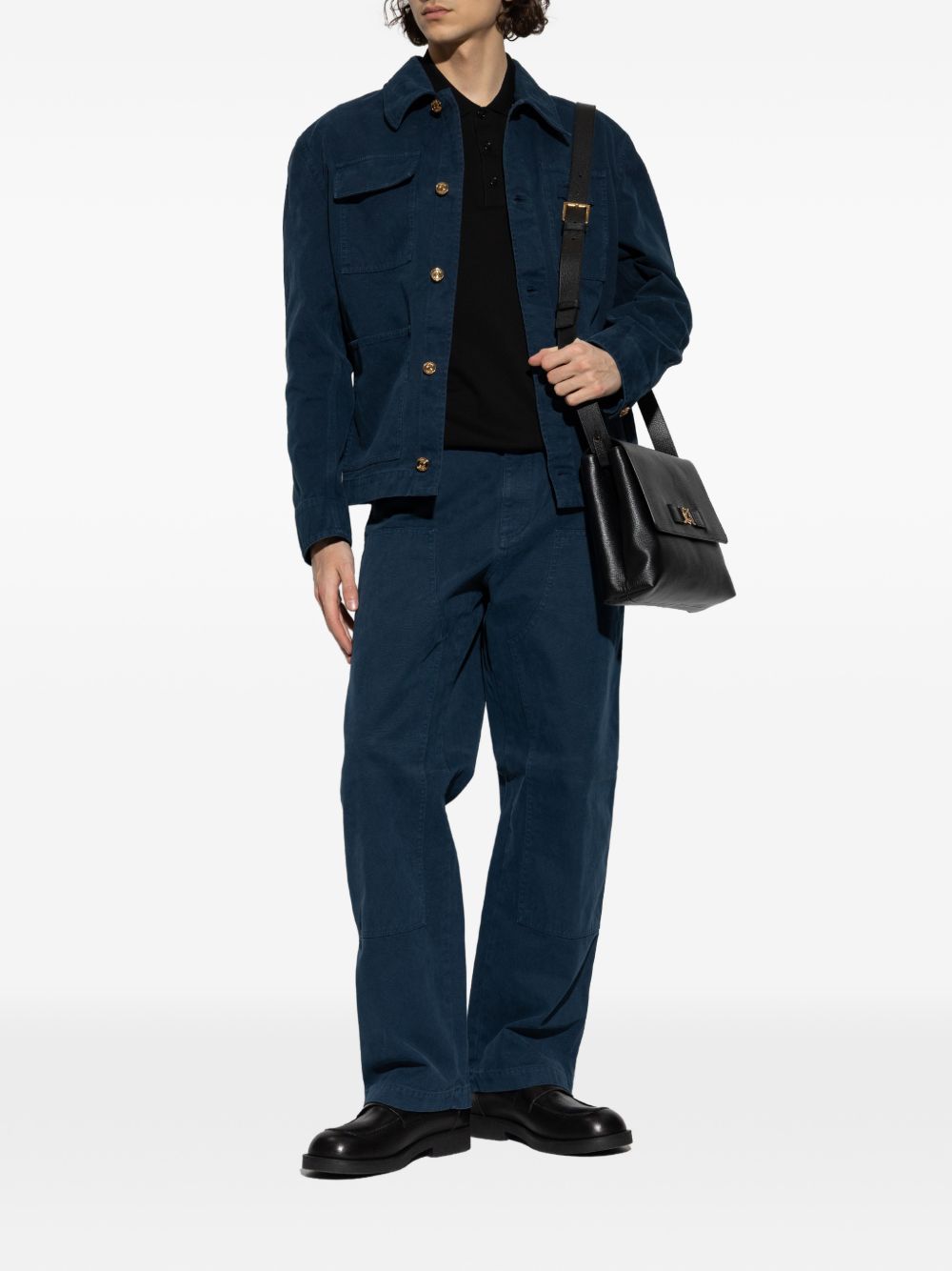 VERSACE Camicia blu con collo a punta
