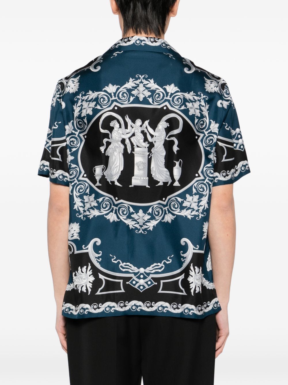 VERSACE Camicia in seta blu con stampa