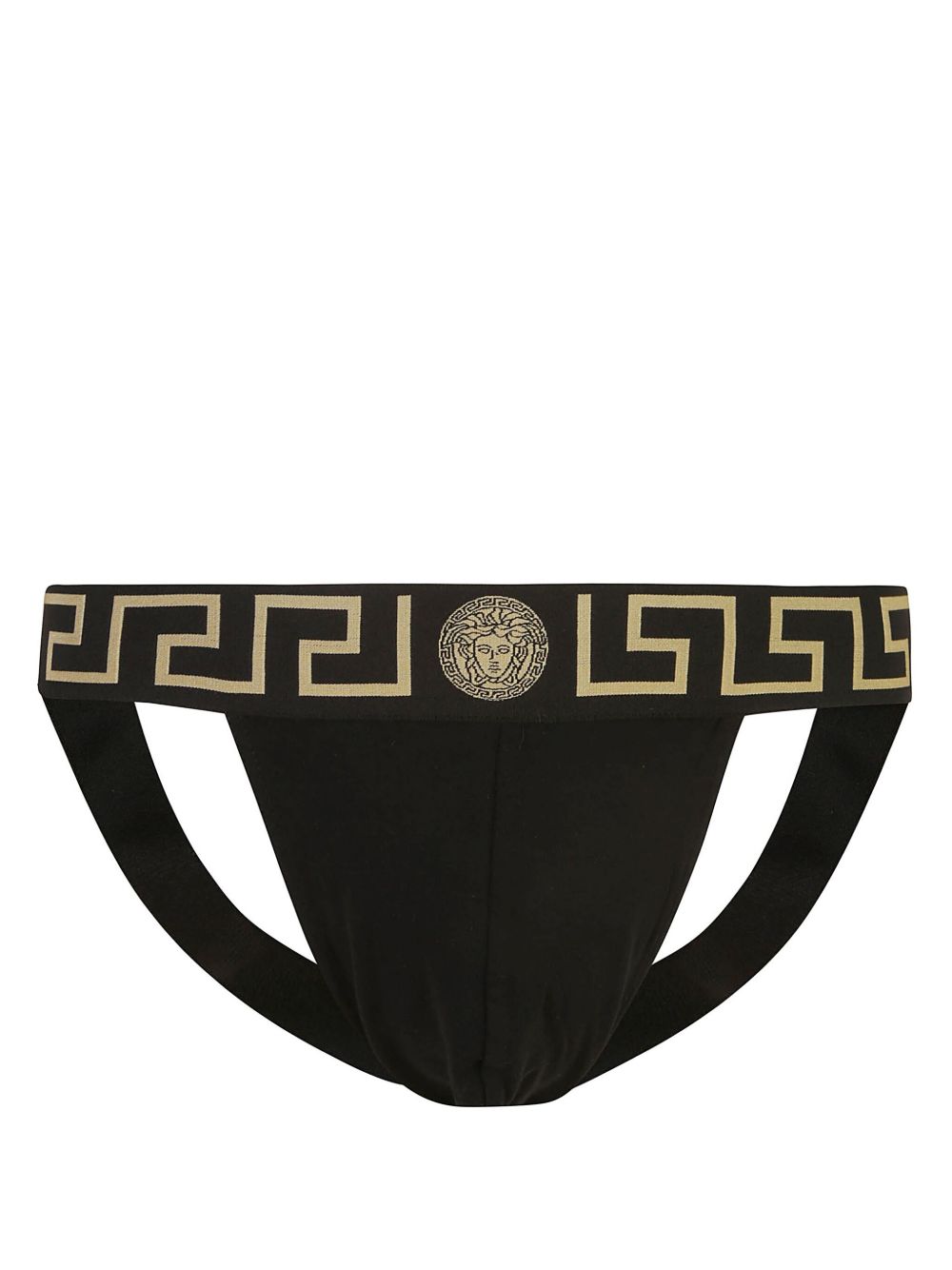 VERSACE Sospensorio beige mandorla/nero con bordo Greca