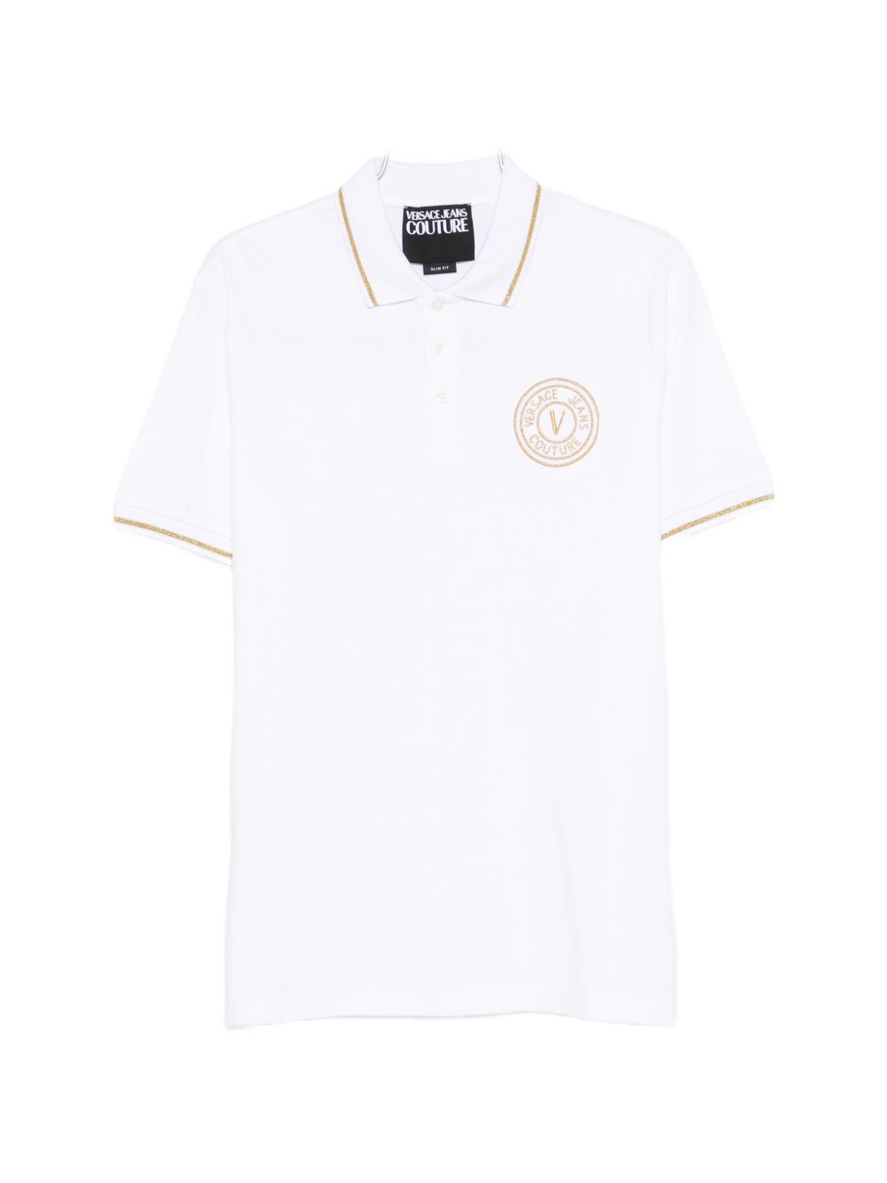 VERSACE JEANS COUTURE Polo in cotone bianco con logo oro