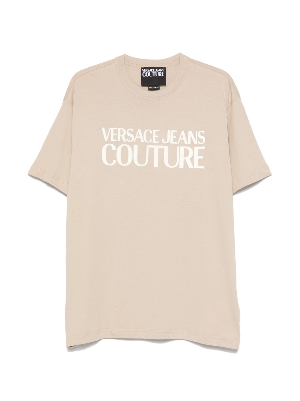 VERSACE JEANS COUTURE T-shirt in cotone a maniche corte beige con stampa