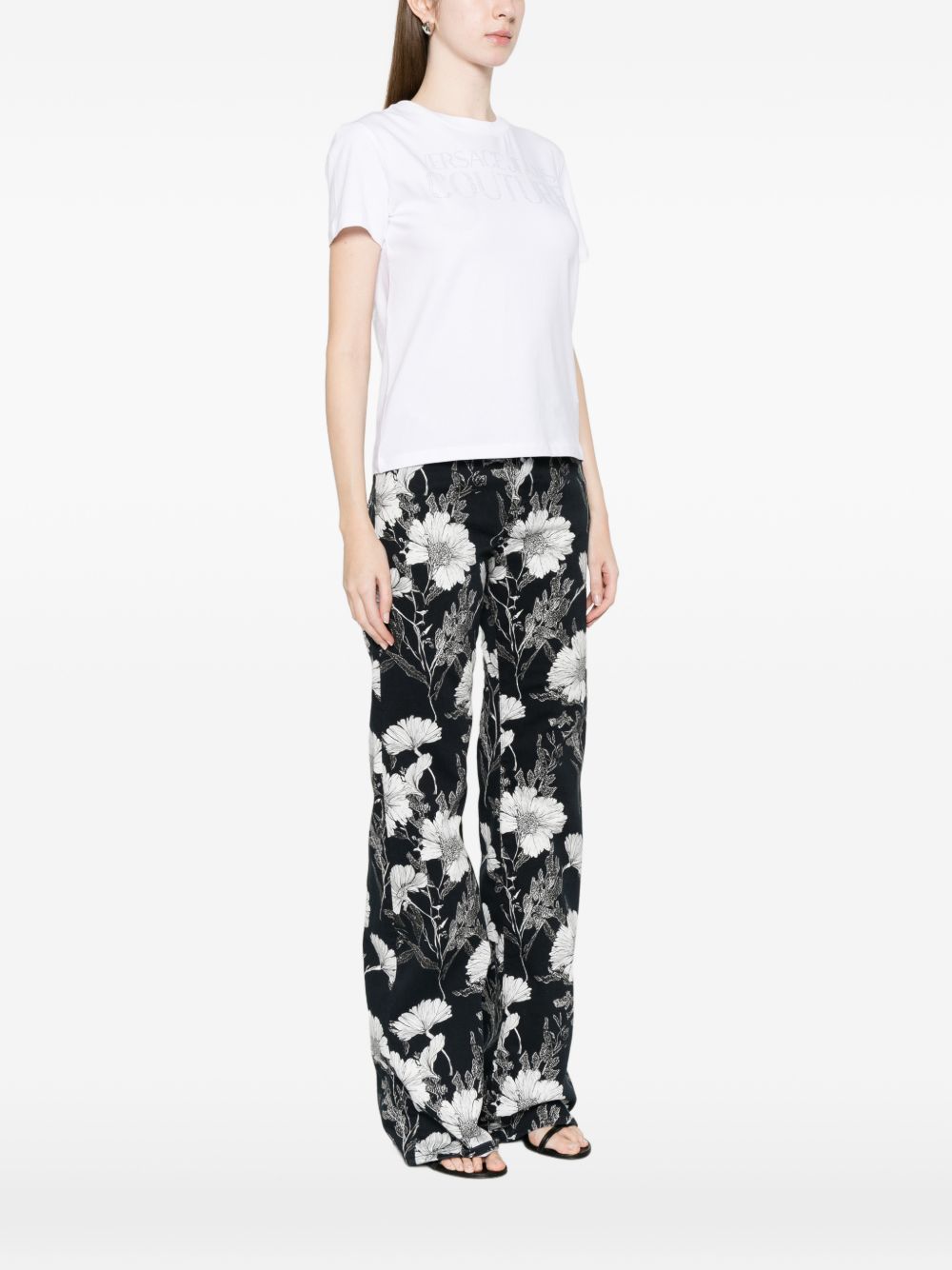 VERSACE JEANS COUTURE T-shirt in cotone elasticizzato con logo glitter