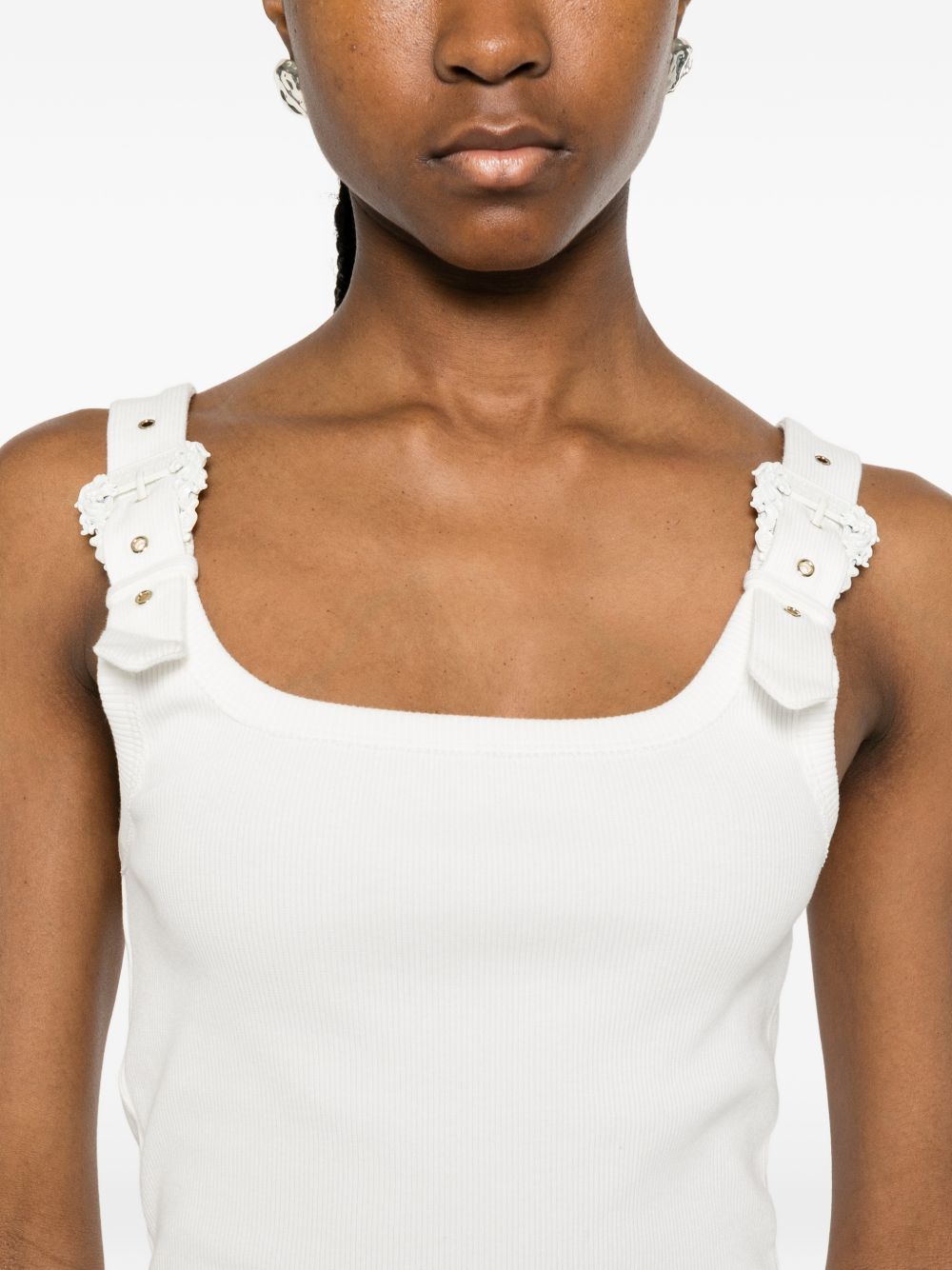 VERSACE JEANS COUTURE Top bianco in cotone con fibbie