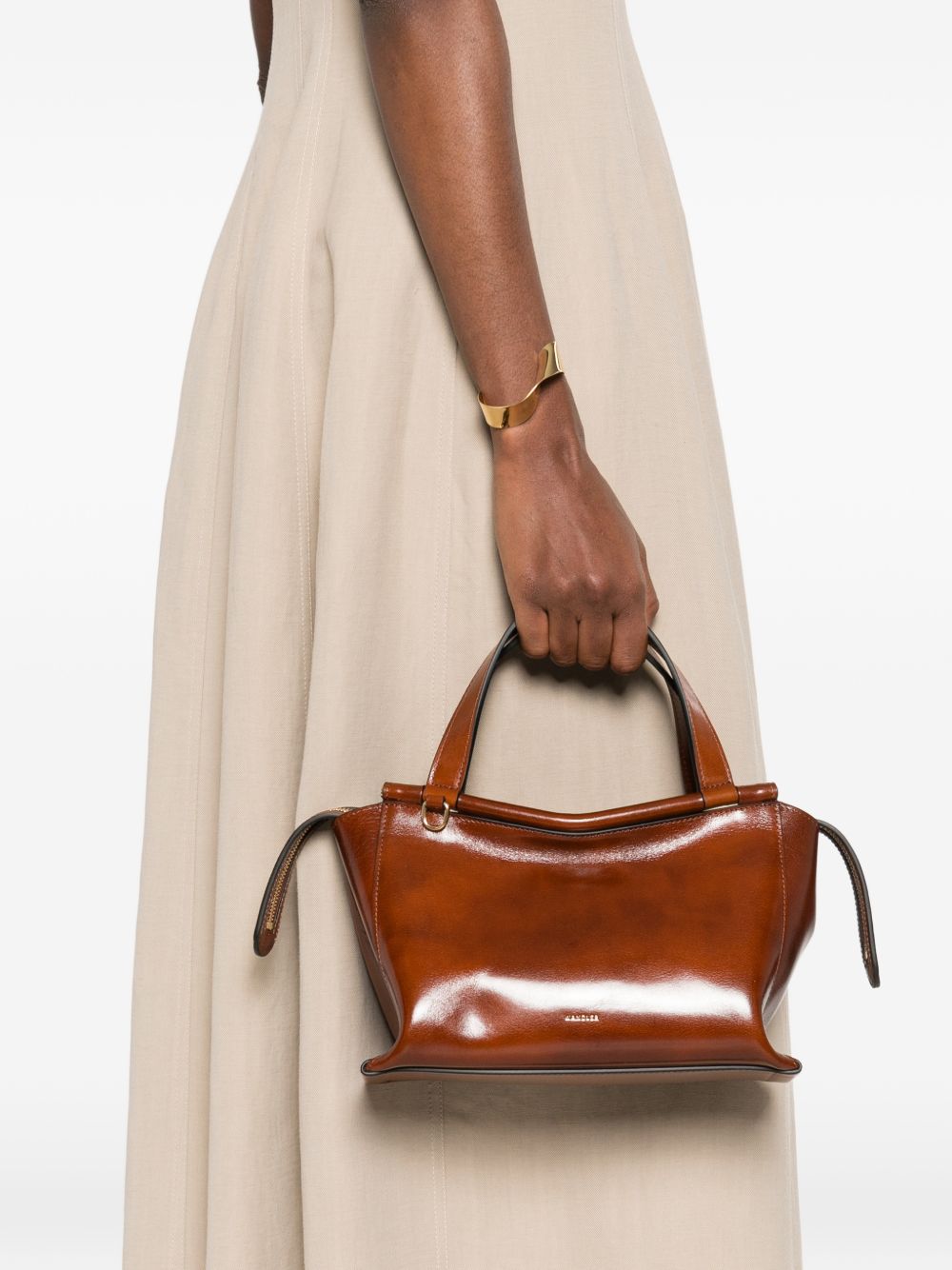 WANDLER Tote bag in pelle marrone con manici superiori