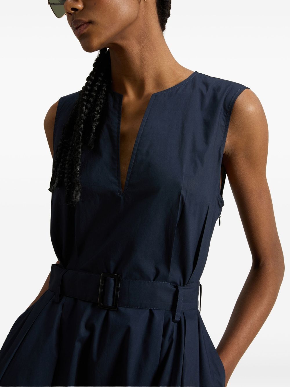 WOOLRICH Abito midi in cotone con scollo a V e cintura