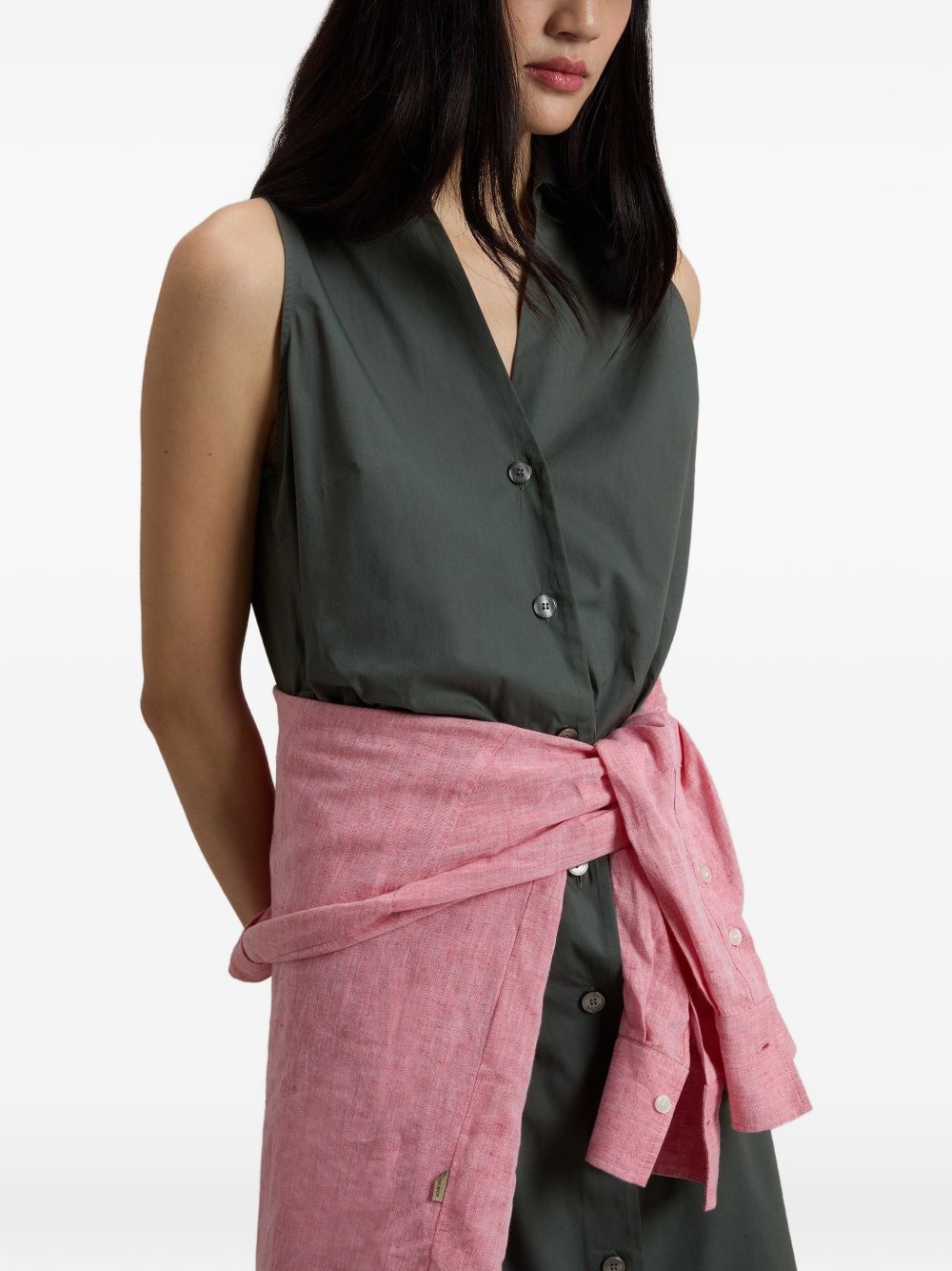 WOOLRICH Abito midi in cotone con scollo a V e cintura