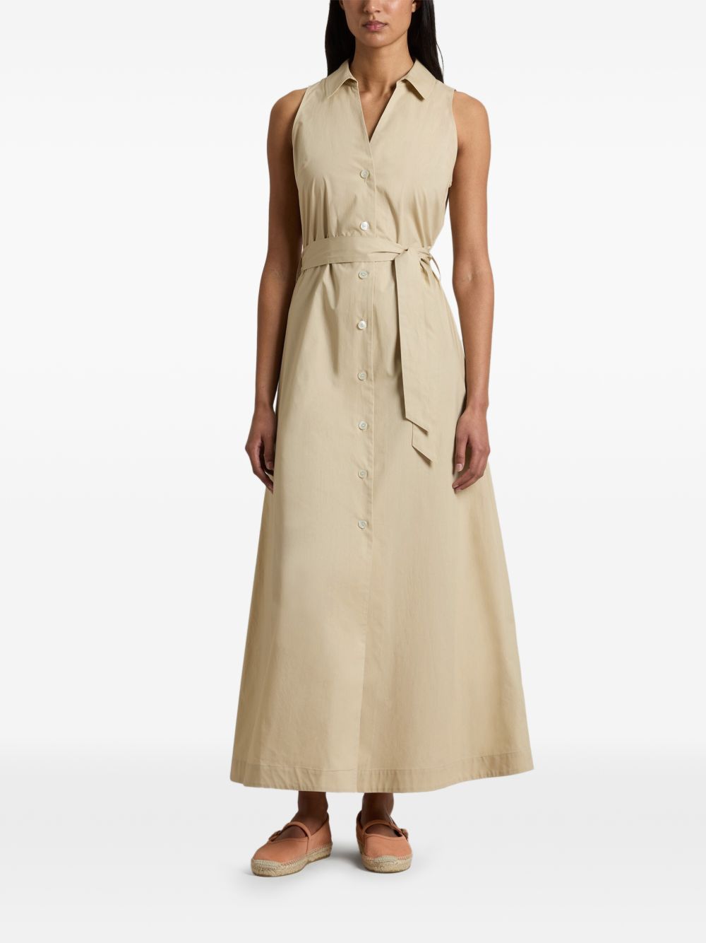 WOOLRICH Abito midi in cotone con scollo a V e cintura
