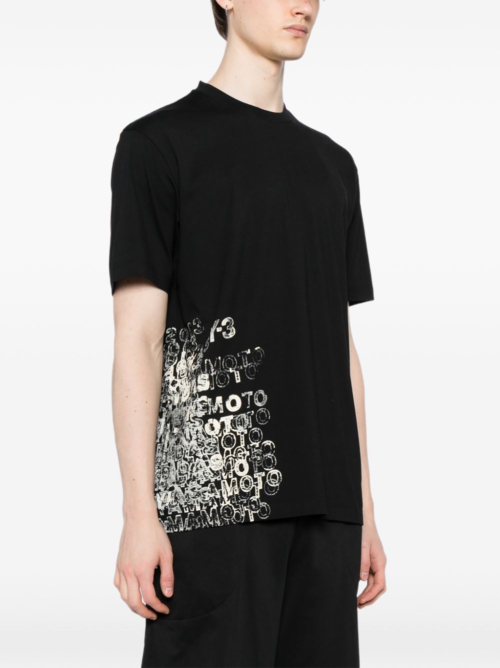Y3 T-shirt in cotone nero con stampa bianca