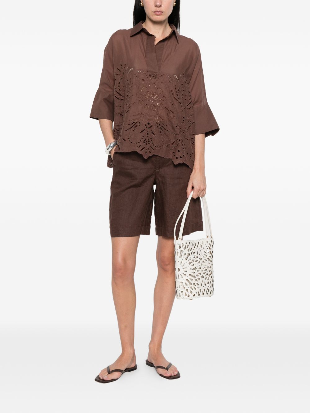 YERSE Shorts Rita in lino marrone