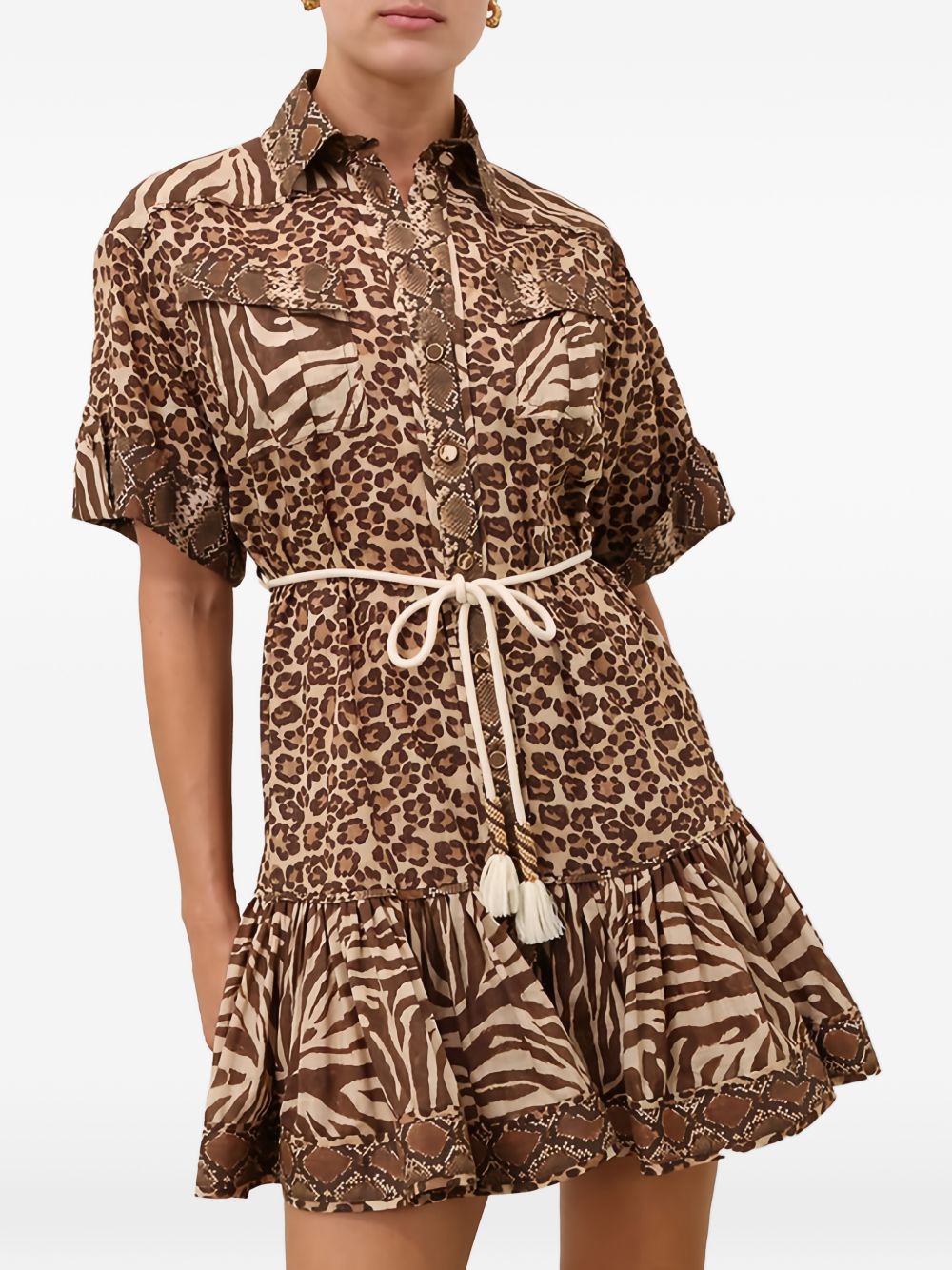ZIMMERMANN Abito corto animalier con cintura