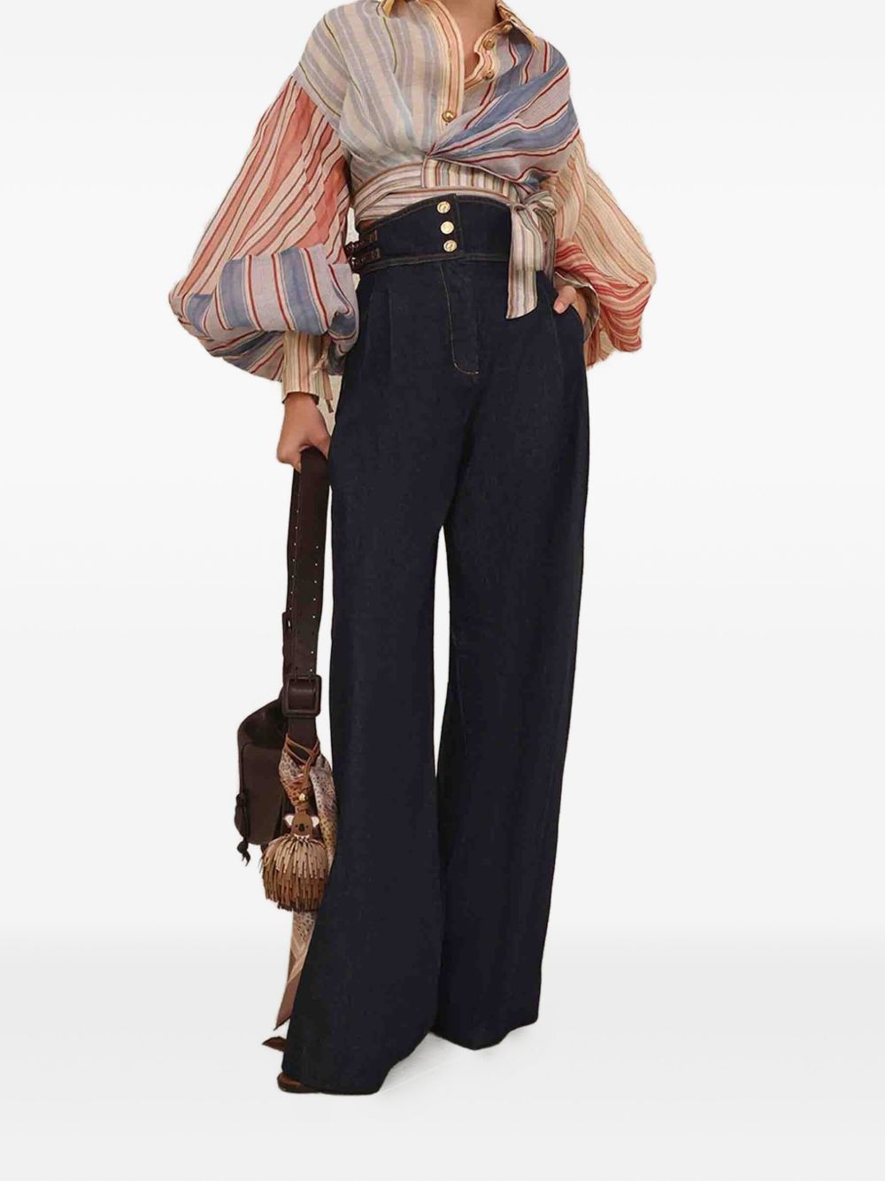 ZIMMERMANN Pantaloni blu effetto jeans a vita alta