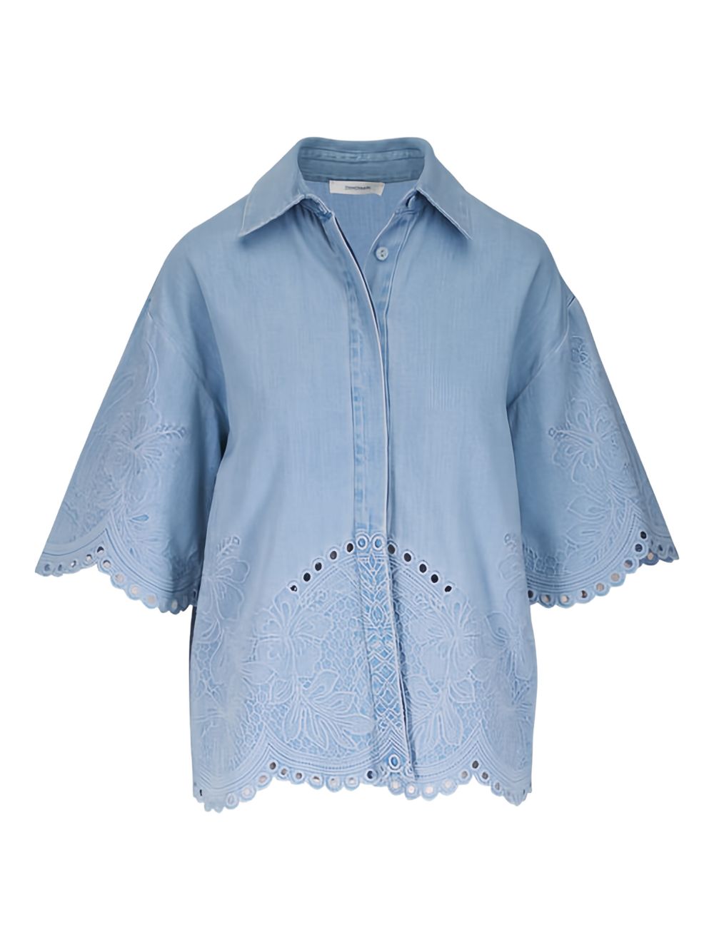 ZIMMERMANN Camicia a maniche corte in cotone azzurro