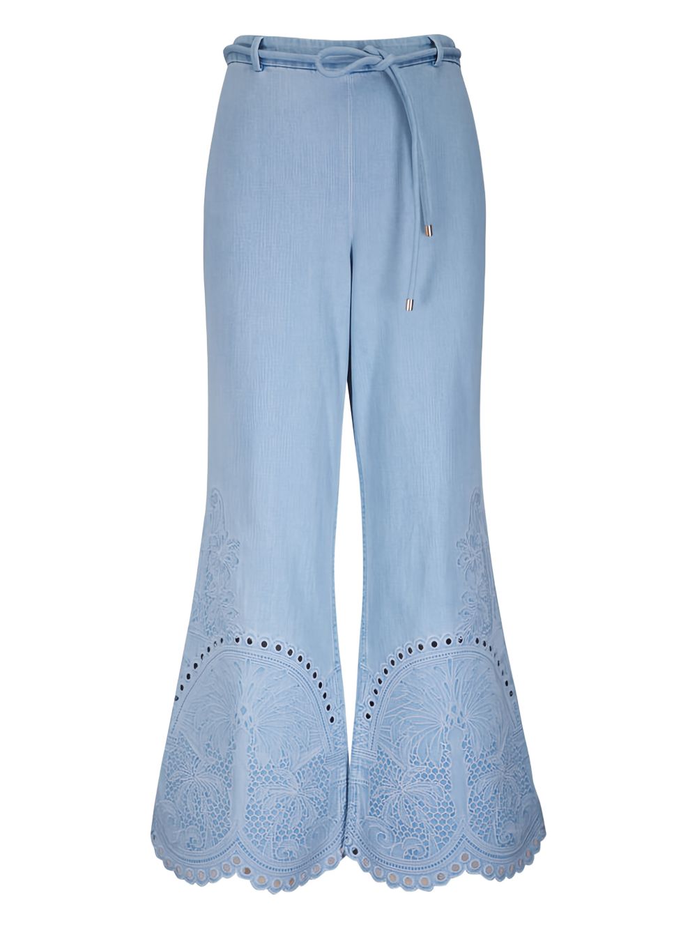 ZIMMERMANN Pantaloni lunghi con ricamo sul fondo